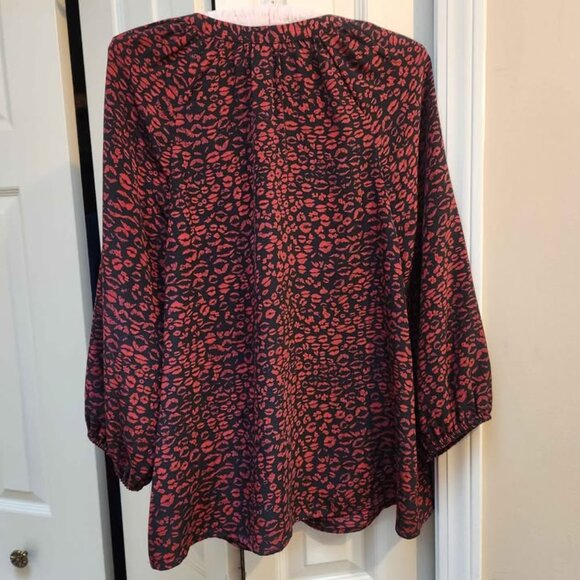 [M-L] Joie‎ SILK Women's Blouse Size Medium-Large flowy red black - Picture 3 of 10